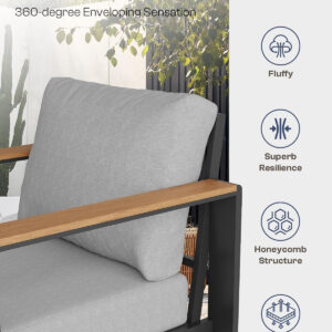 Aluminum Outdoor Patio Furniture Set with Coffee Table, 4 Piece Patio Conversation Sets with Washable Thick Cushions, Patio Sectional Furniture Set for Porch, Balcony, Deck, Silver