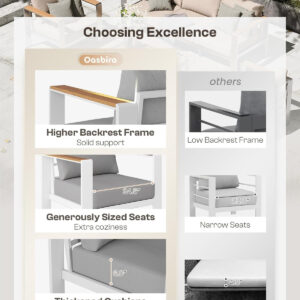 Aluminum Outdoor Patio Furniture Set with Coffee Table, 4 Piece Patio Conversation Sets with Washable Thick Cushions, Patio Sectional Furniture Set for Porch, Balcony, Deck, Silver