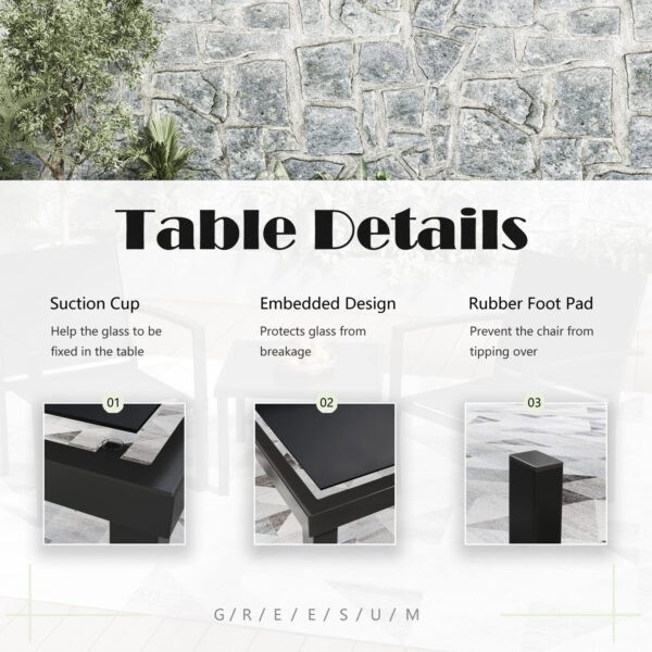 Greesum 3 Pieces Patio Furniture Set Outdoor Conversation Textilene Fabric Chairs for Lawn, Garden, Balcony, Poolside with A Glass Coffee Table, Black