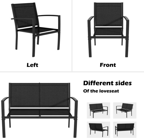 Greesum 3 Pieces Patio Furniture Set Outdoor Conversation Textilene Fabric Chairs for Lawn, Garden, Balcony, Poolside with A Glass Coffee Table, Black