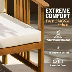 IDZO Heavy Duty 400lbs Capacity Patio Bistro Sets, 3 Piece Outdoor Folding Chairs with Cushions and Square Table, FSC-Certified Acacia Wood, Space-Saving Design for Balcony, Garden and Porch