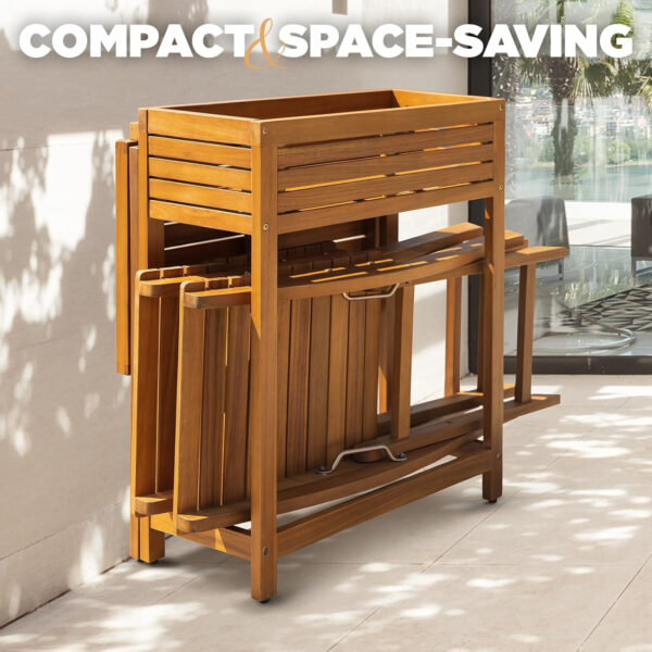 IDZO Heavy Duty 400lbs Capacity Patio Bistro Sets, 3 Piece Outdoor Folding Chairs with Cushions and Square Table, FSC-Certified Acacia Wood, Space-Saving Design for Balcony, Garden and Porch