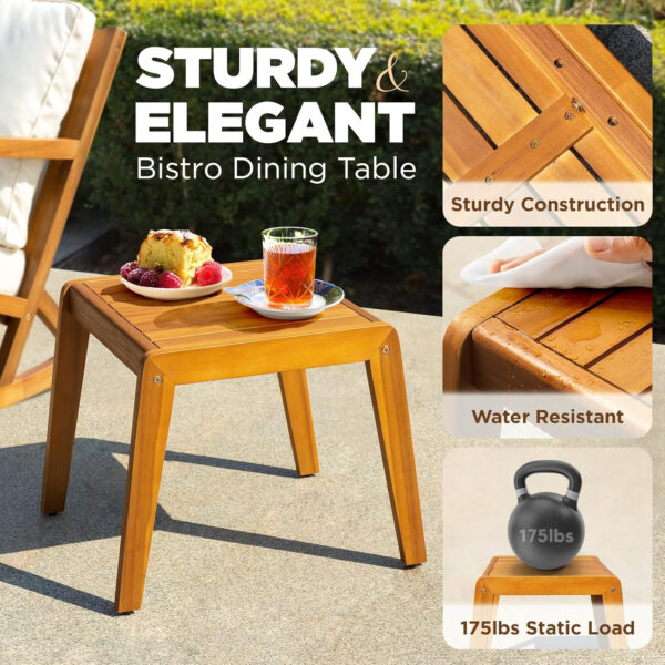 IDZO Heavy Duty 400lbs Capacity Patio Bistro Sets, 3 Piece Outdoor Folding Chairs with Cushions and Square Table, FSC-Certified Acacia Wood, Space-Saving Design for Balcony, Garden and Porch