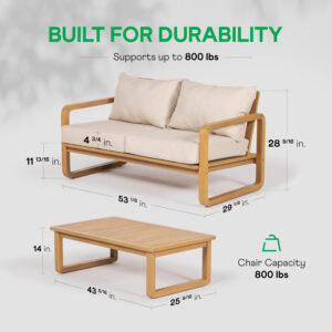 IDZO Heavy Duty 400lbs Capacity Patio Bistro Sets, 3 Piece Outdoor Folding Chairs with Cushions and Square Table, FSC-Certified Acacia Wood, Space-Saving Design for Balcony, Garden and Porch