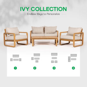 IDZO Heavy Duty 400lbs Capacity Patio Bistro Sets, 3 Piece Outdoor Folding Chairs with Cushions and Square Table, FSC-Certified Acacia Wood, Space-Saving Design for Balcony, Garden and Porch