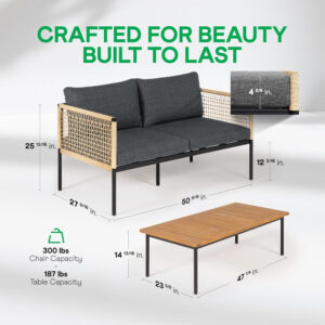 IDZO Heavy Duty 400lbs Capacity Patio Bistro Sets, 3 Piece Outdoor Folding Chairs with Cushions and Square Table, FSC-Certified Acacia Wood, Space-Saving Design for Balcony, Garden and Porch