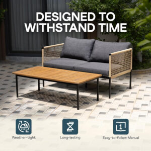 IDZO Heavy Duty 400lbs Capacity Patio Bistro Sets, 3 Piece Outdoor Folding Chairs with Cushions and Square Table, FSC-Certified Acacia Wood, Space-Saving Design for Balcony, Garden and Porch