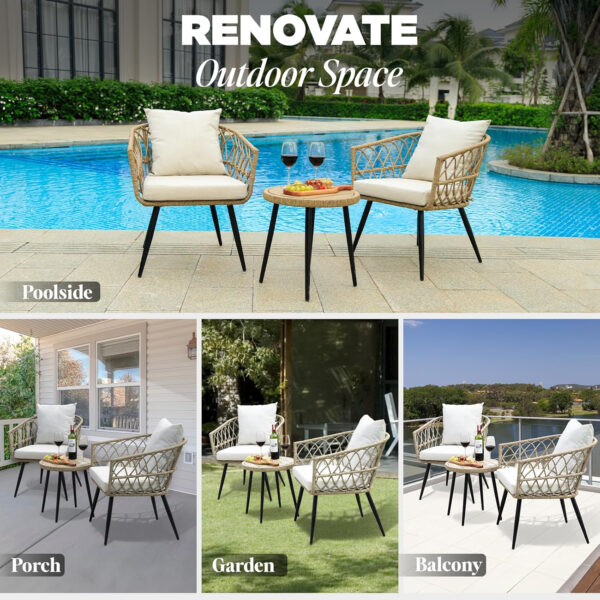 IDZO Heavy Duty 400lbs Capacity Patio Bistro Sets, 3 Piece Outdoor Folding Chairs with Cushions and Square Table, FSC-Certified Acacia Wood, Space-Saving Design for Balcony, Garden and Porch