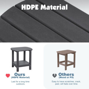 Outdoor Side Table 2 -Tier Adirondack Table HDPE Patio Side Table Weather Resistant End Table Small Outdoor Table (Black)