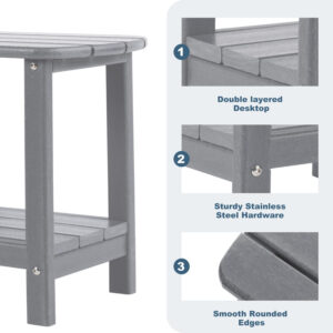 Outdoor Side Table 2 -Tier Adirondack Table HDPE Patio Side Table Weather Resistant End Table Small Outdoor Table (Black)