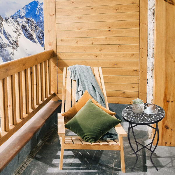 Vipush Outdoor Side Table Mosaic Accent Table End Table Plant Stand for Patio Garden Backyard Balcony Porch,14'' Round Mosaic Table Top with Black Iron,Grey