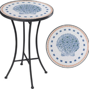 Vipush Outdoor Side Table Mosaic Accent Table End Table Plant Stand for Patio Garden Backyard Balcony Porch,14'' Round Mosaic Table Top with Black Iron,Grey