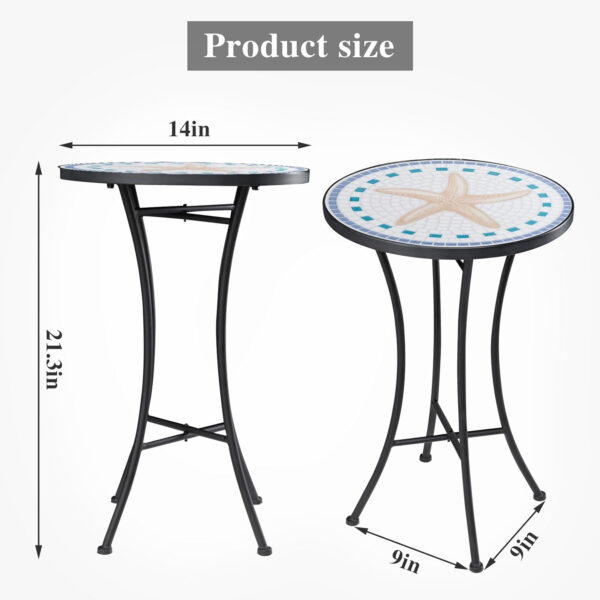 Vipush Outdoor Side Table Mosaic Accent Table End Table Plant Stand for Patio Garden Backyard Balcony Porch,14'' Round Mosaic Table Top with Black Iron,Grey