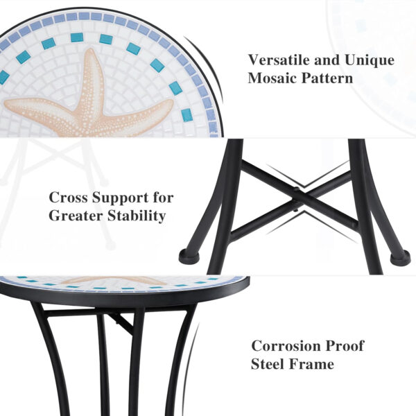 Vipush Outdoor Side Table Mosaic Accent Table End Table Plant Stand for Patio Garden Backyard Balcony Porch,14'' Round Mosaic Table Top with Black Iron,Grey