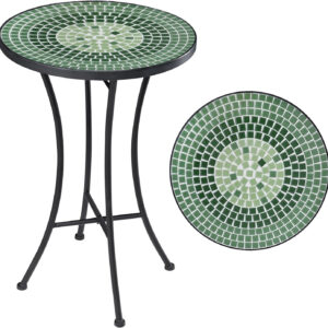 Vipush Outdoor Side Table Mosaic Accent Table End Table Plant Stand for Patio Garden Backyard Balcony Porch,14'' Round Mosaic Table Top with Black Iron,Grey