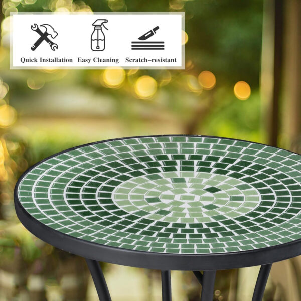Vipush Outdoor Side Table Mosaic Accent Table End Table Plant Stand for Patio Garden Backyard Balcony Porch,14'' Round Mosaic Table Top with Black Iron,Grey