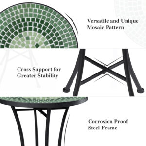 Vipush Outdoor Side Table Mosaic Accent Table End Table Plant Stand for Patio Garden Backyard Balcony Porch,14'' Round Mosaic Table Top with Black Iron,Grey