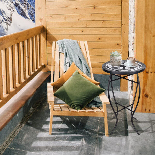 Vipush Outdoor Side Table Mosaic Accent Table End Table Plant Stand for Patio Garden Backyard Balcony Porch,14'' Round Mosaic Table Top with Black Iron,Grey