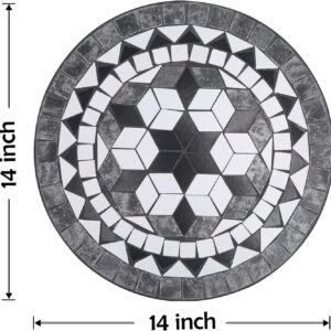 Vipush Outdoor Side Table Mosaic Accent Table End Table Plant Stand for Patio Garden Backyard Balcony Porch,14'' Round Mosaic Table Top with Black Iron,Grey