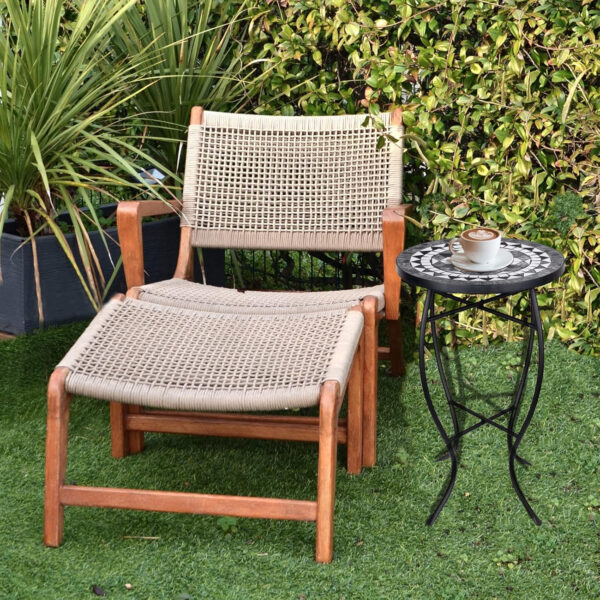 Vipush Outdoor Side Table Mosaic Accent Table End Table Plant Stand for Patio Garden Backyard Balcony Porch,14'' Round Mosaic Table Top with Black Iron,Grey