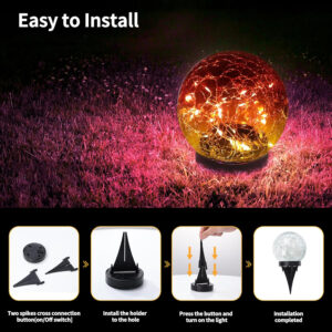 Solar Globe Lights Outdoor Waterproof - Cracked Glass Ball Lights for Garden, Patio, Yard, Lawn and Backyard Decor - Solar Orbs for Outside Decorations