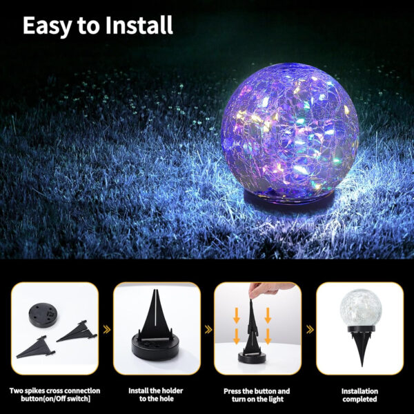 Solar Globe Lights Outdoor Waterproof - Cracked Glass Ball Lights for Garden, Patio, Yard, Lawn and Backyard Decor - Solar Orbs for Outside Decorations