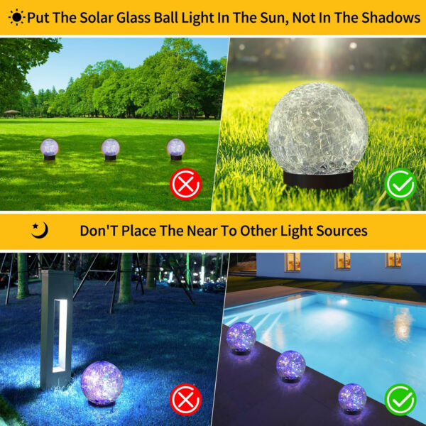 Solar Globe Lights Outdoor Waterproof - Cracked Glass Ball Lights for Garden, Patio, Yard, Lawn and Backyard Decor - Solar Orbs for Outside Decorations