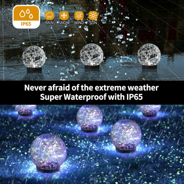 Solar Globe Lights Outdoor Waterproof - Cracked Glass Ball Lights for Garden, Patio, Yard, Lawn and Backyard Decor - Solar Orbs for Outside Decorations