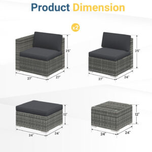 Wisteria Lane 5 Piece Outdoor Patio Furniture Set, All Weather Wicker Rattan Sectional Sofa Conversation Set with Cushions & Large Glass Coffee Table, Ideal for Garden Backyard Porch Balcony, Grey