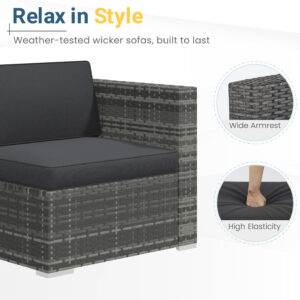 Wisteria Lane 5 Piece Outdoor Patio Furniture Set, All Weather Wicker Rattan Sectional Sofa Conversation Set with Cushions & Large Glass Coffee Table, Ideal for Garden Backyard Porch Balcony, Grey