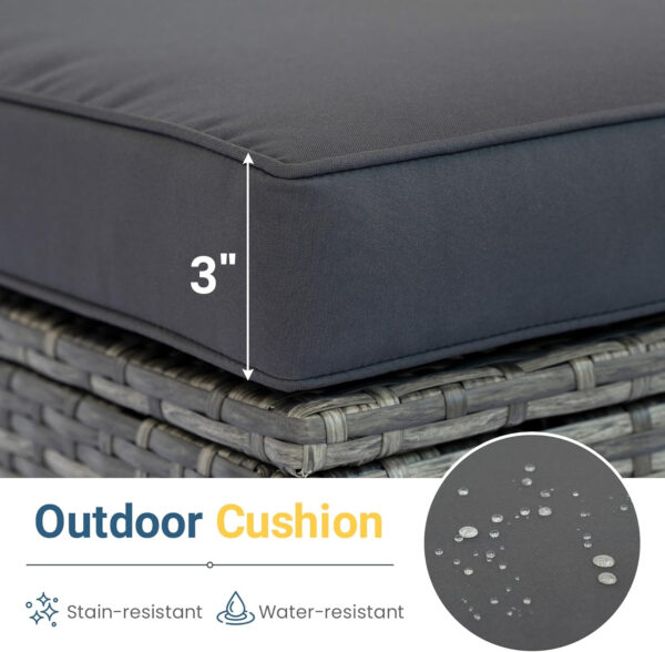 Wisteria Lane 5 Piece Outdoor Patio Furniture Set, All Weather Wicker Rattan Sectional Sofa Conversation Set with Cushions & Large Glass Coffee Table, Ideal for Garden Backyard Porch Balcony, Grey