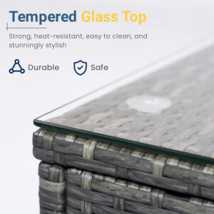 Wisteria Lane 5 Piece Outdoor Patio Furniture Set, All Weather Wicker Rattan Sectional Sofa Conversation Set with Cushions & Large Glass Coffee Table, Ideal for Garden Backyard Porch Balcony, Grey