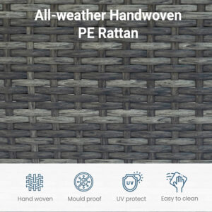 Wisteria Lane 5 Piece Outdoor Patio Furniture Set, All Weather Wicker Rattan Sectional Sofa Conversation Set with Cushions & Large Glass Coffee Table, Ideal for Garden Backyard Porch Balcony, Grey