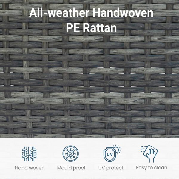 Wisteria Lane 5 Piece Outdoor Patio Furniture Set, All Weather Wicker Rattan Sectional Sofa Conversation Set with Cushions & Large Glass Coffee Table, Ideal for Garden Backyard Porch Balcony, Grey