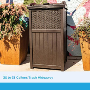 688807046fb092e1a38d460d89cca90619145d8cfc55818bca47f.jpg Suncast 33 Gallon Commercial Outdoor Trashcan Hideaway with Lid for 30 to 33 Gallon Trash Bags for Garage, Backyard, or Garden, Brown