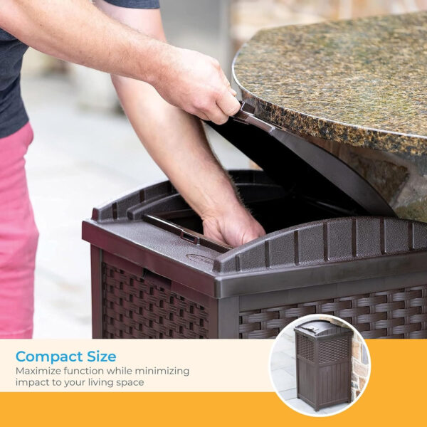 68880708a069c4e4eb7ca0a6563122edec6551ebf57270fa4e788.jpg Suncast 33 Gallon Commercial Outdoor Trashcan Hideaway with Lid for 30 to 33 Gallon Trash Bags for Garage, Backyard, or Garden, Brown