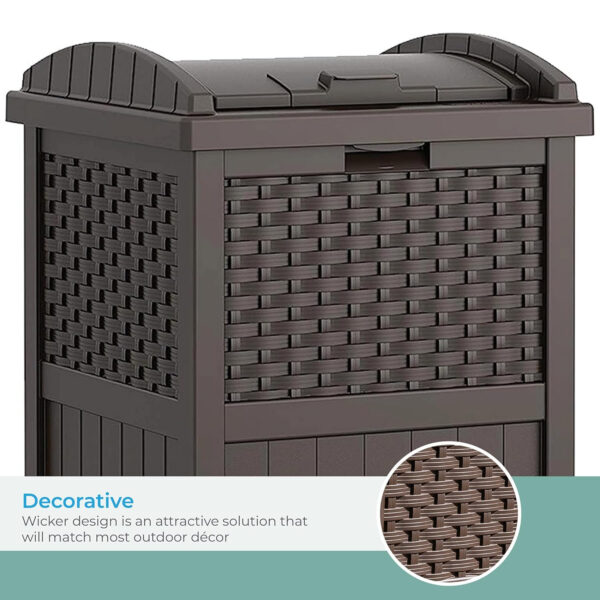 6888070a5486a80a15da91161957ca11c77824246dc2755dd3839.jpg Suncast 33 Gallon Commercial Outdoor Trashcan Hideaway with Lid for 30 to 33 Gallon Trash Bags for Garage, Backyard, or Garden, Brown