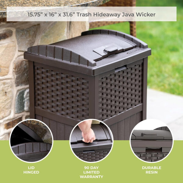 6888070b864844f0bec7ea52022ee79f2e6a594d988be37dafd1c.jpg Suncast 33 Gallon Commercial Outdoor Trashcan Hideaway with Lid for 30 to 33 Gallon Trash Bags for Garage, Backyard, or Garden, Brown