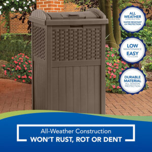 688807140e183be158fc680cf12e41ed8e5bf3b52fa739a43cc3d.jpg Suncast 33 Gallon Commercial Outdoor Trashcan Hideaway with Lid for 30 to 33 Gallon Trash Bags for Garage, Backyard, or Garden, Brown