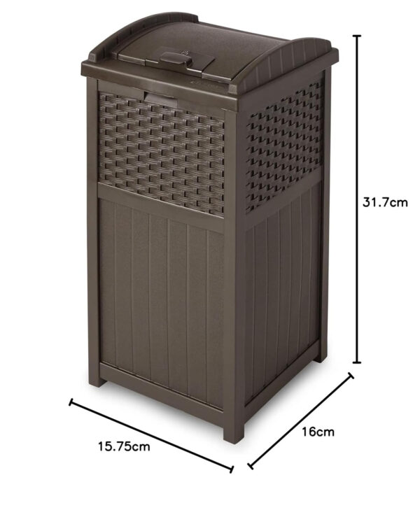 6888071562ca0da690dd38ef713335e63cefb9ef946b424a29499.jpg Suncast 33 Gallon Commercial Outdoor Trashcan Hideaway with Lid for 30 to 33 Gallon Trash Bags for Garage, Backyard, or Garden, Brown