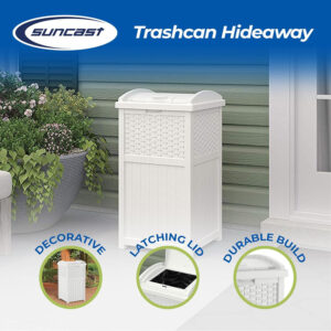 688807182f60548129fdcedef3fa4fb84e21f728609c587816840.jpg Suncast 33 Gallon Commercial Outdoor Trashcan Hideaway with Lid for 30 to 33 Gallon Trash Bags for Garage, Backyard, or Garden, Brown