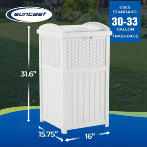 68880719a12097b3608ae7bbc9954e10974aae421988e54e00f89.jpg Suncast 33 Gallon Commercial Outdoor Trashcan Hideaway with Lid for 30 to 33 Gallon Trash Bags for Garage, Backyard, or Garden, Brown