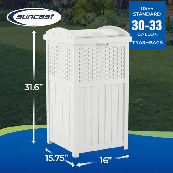 68880719a12097b3608ae7bbc9954e10974aae421988e54e00f89.jpg Suncast 33 Gallon Commercial Outdoor Trashcan Hideaway with Lid for 30 to 33 Gallon Trash Bags for Garage, Backyard, or Garden, Brown
