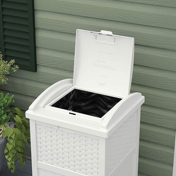 6888071b55e33faebe55fa5ec0f6570c040cc6ab850fb6e0d5f2c.jpg Suncast 33 Gallon Commercial Outdoor Trashcan Hideaway with Lid for 30 to 33 Gallon Trash Bags for Garage, Backyard, or Garden, Brown