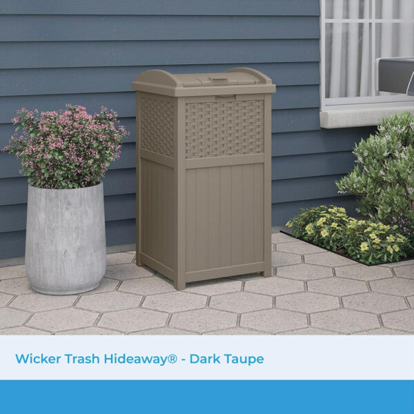 6888072263e9bacecebd9c3669cc512d17b9d7a9adc7f204ce9a4.jpg Suncast 33 Gallon Commercial Outdoor Trashcan Hideaway with Lid for 30 to 33 Gallon Trash Bags for Garage, Backyard, or Garden, Brown