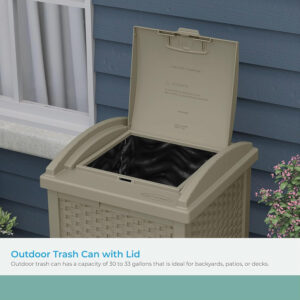 68880723a6e7c0f110fb54de1a9ac795a23b3a2e80a9aedf8486d.jpg Suncast 33 Gallon Commercial Outdoor Trashcan Hideaway with Lid for 30 to 33 Gallon Trash Bags for Garage, Backyard, or Garden, Brown