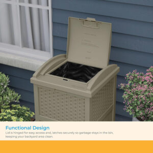688807264c8c6463228f8c736cc8cd14606bd085951ce6271ea37.jpg Suncast 33 Gallon Commercial Outdoor Trashcan Hideaway with Lid for 30 to 33 Gallon Trash Bags for Garage, Backyard, or Garden, Brown