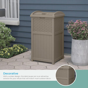 68880727ad2a30d8a3e7084cd9c54f217031a1b46b58b33458dd0.jpg Suncast 33 Gallon Commercial Outdoor Trashcan Hideaway with Lid for 30 to 33 Gallon Trash Bags for Garage, Backyard, or Garden, Brown