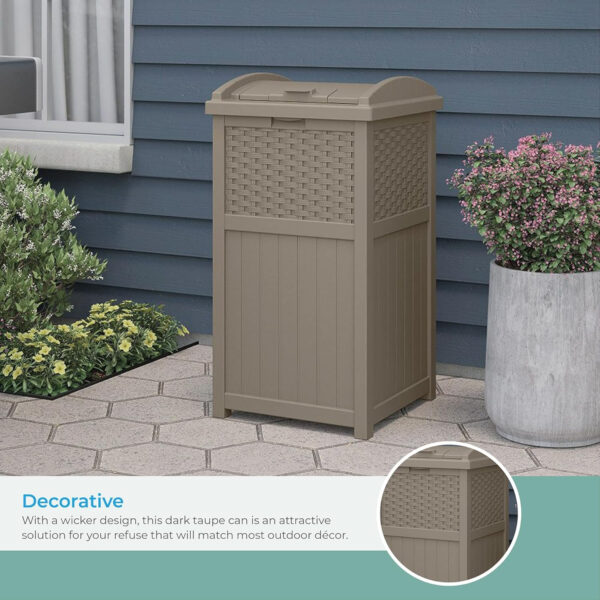 68880727ad2a30d8a3e7084cd9c54f217031a1b46b58b33458dd0.jpg Suncast 33 Gallon Commercial Outdoor Trashcan Hideaway with Lid for 30 to 33 Gallon Trash Bags for Garage, Backyard, or Garden, Brown