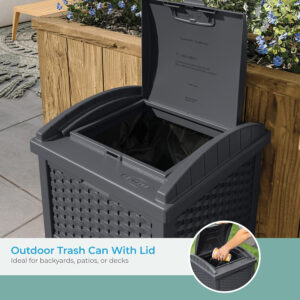 688807318e0d19af8c5ca8893300c8746ca3332538929e44e2c11.jpg Suncast 33 Gallon Commercial Outdoor Trashcan Hideaway with Lid for 30 to 33 Gallon Trash Bags for Garage, Backyard, or Garden, Brown